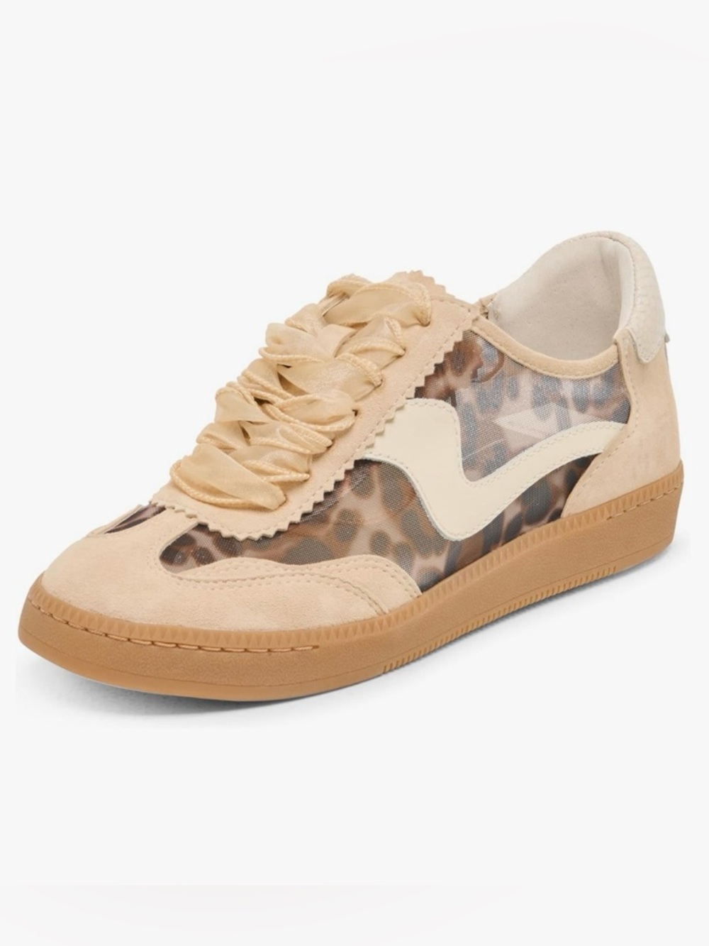 Dolce Vita Notice Mesh Beige Leopard-Trim Lace-Up Sneaker